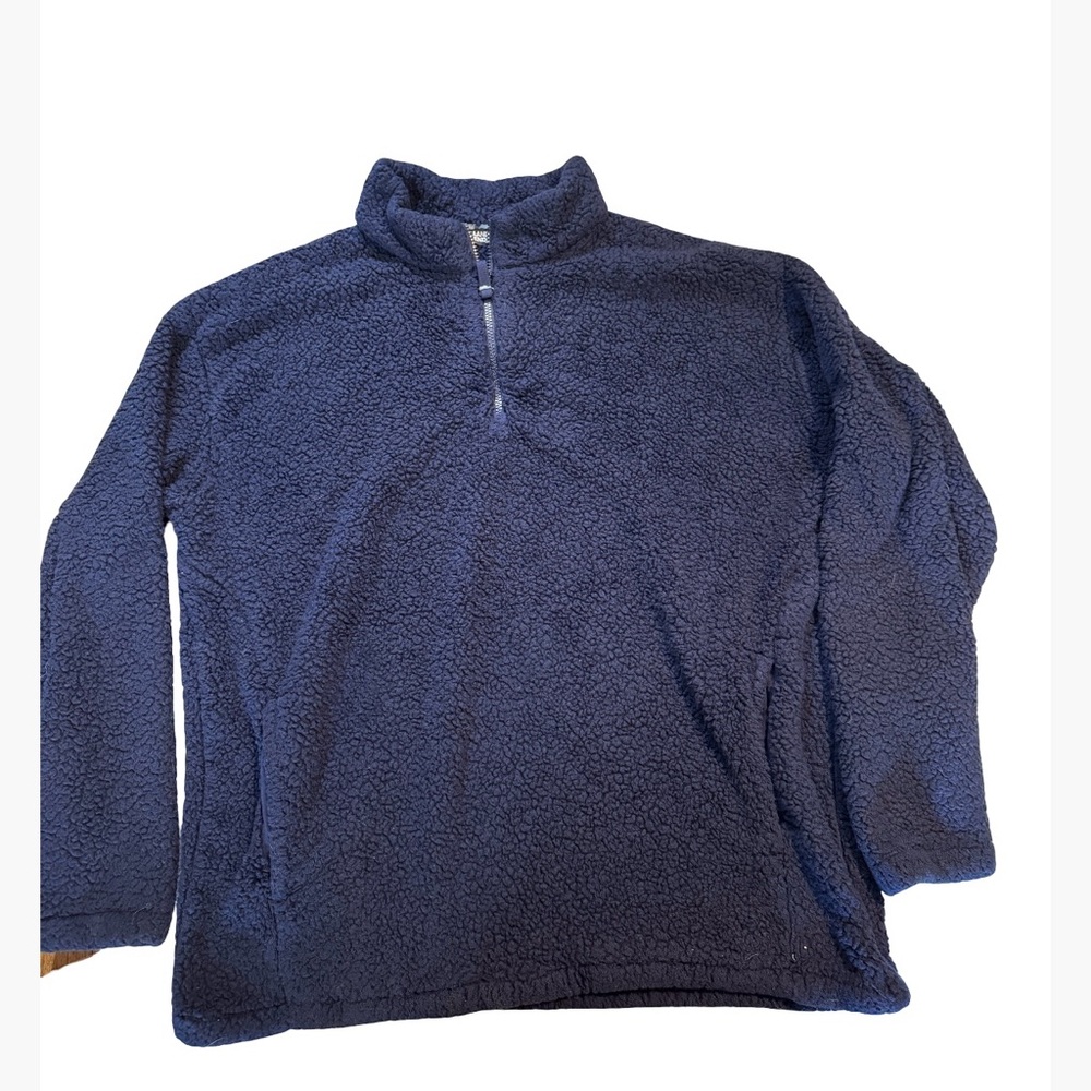 Lands End fleece Navy pullover half zip jacket, cozy warm